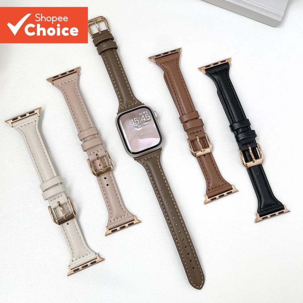สายหนังแท้บางสําหรับ Apple Watch - สายรัดปรับได้ Compatible Series 4-9/SE/Ultra 38-49 มม. รูปที่ 1