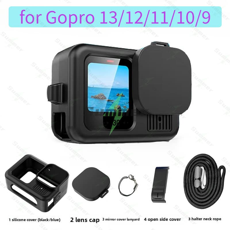 Summer เคสซิลิโคนสำหรับ Go Pro Hero 13/12/11/10/ 9 ฝาครอบแบตเตอรี่ ฝาปิดหน้าจอ ฝาปิดเลนส์ สายคล้องสำหรับกล้องแอคชั่น รูปที่ 1