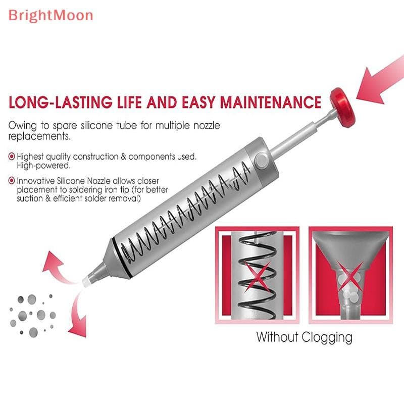 BrightMoon Solder Sucker Clog Desoldering ปั๊มสําหรับ Solder ถอดเปลี่ยนความร้อน Resistan ซิลิโคนดูดหัวฉีด รูปที่ 3