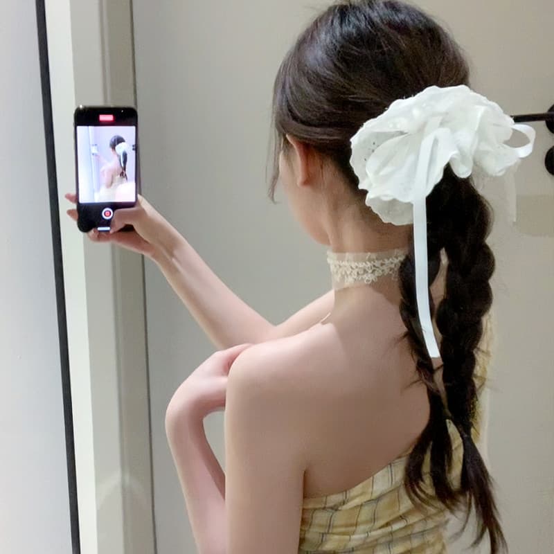 ผู้หญิงสี่ชั้น เชือกผูกผม ปรับได้ ยางรัดผม เครื่องประดับผม รูปที่ 6