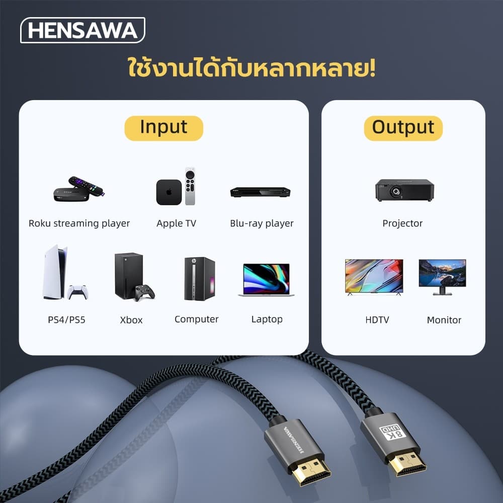 HENSAWA รุ่น VC528-531 สาย HDMI To HDMI 2.1 8K 60HZ 48Gbps ความเร็วสูง สําหรับ PC TV รูปที่ 7