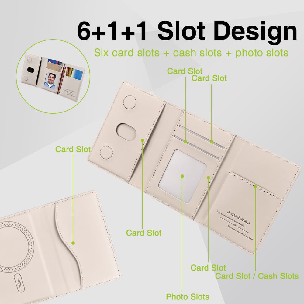 ที่ใส่บัตรผู้ชายแบบพับสามทบ ความจุขนาดใหญ่ ใช้ได้กับโทรศัพท์ Magsafe ที่วางโทรศัพท์ ที่ใส่บัตรแม่เหล็ก รูปที่ 2
