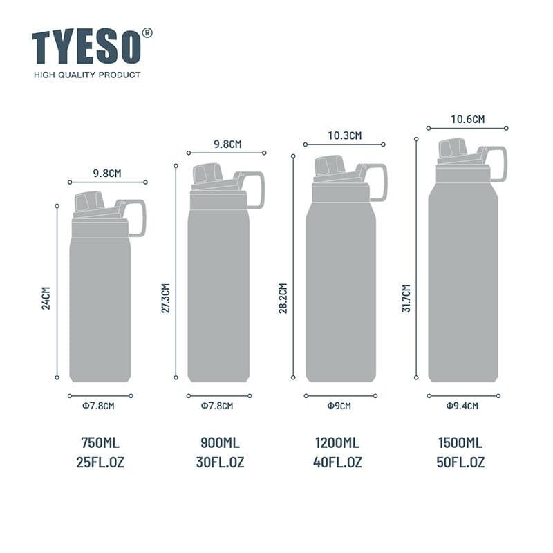 TYESO ใหม่! หลอดซิลิโคน ถอดล้างได้ ขวดน้ำสแตนเลส 304 ขนาด 750-900-1200-1500 ML เก็บอุณหภูมิร้อน-เย็น รูปที่ 9