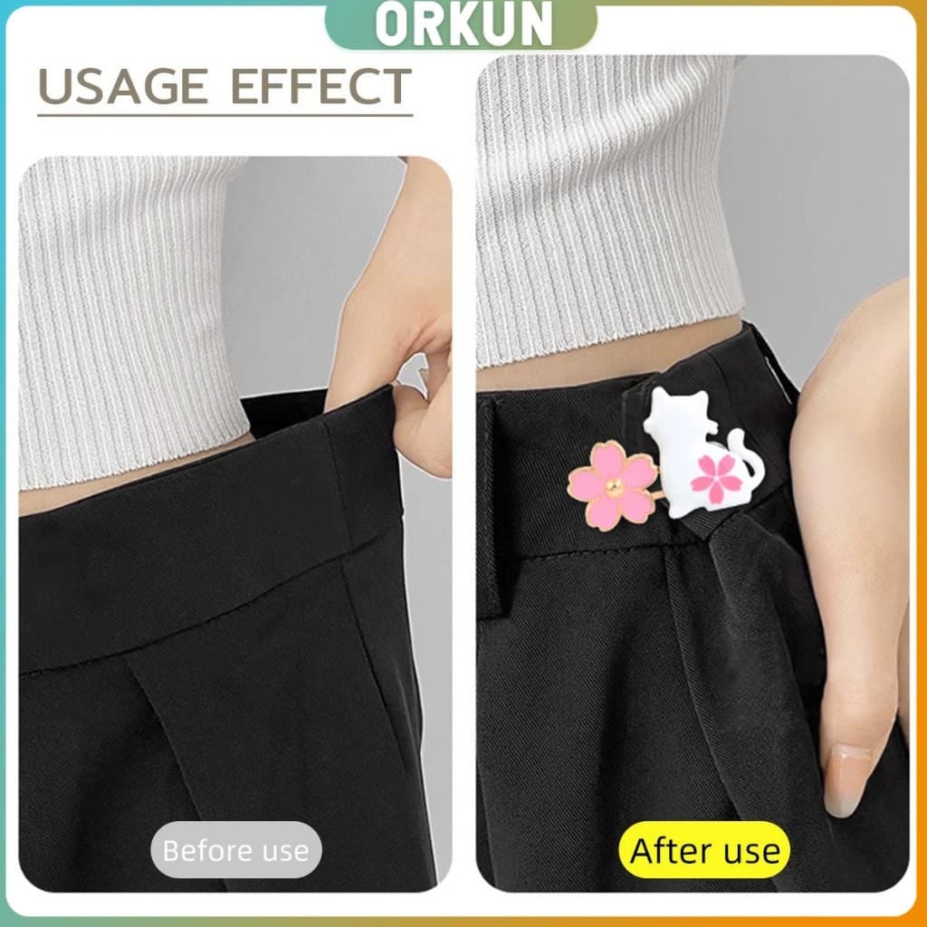 Orkun ตะขอปรับเอวกางเกง กระโปรง หัวเข็ม ลายดอกไม้/แมว/กระต่ายน่ารัก 1 ชิ้น Waist buckle รูปที่ 4
