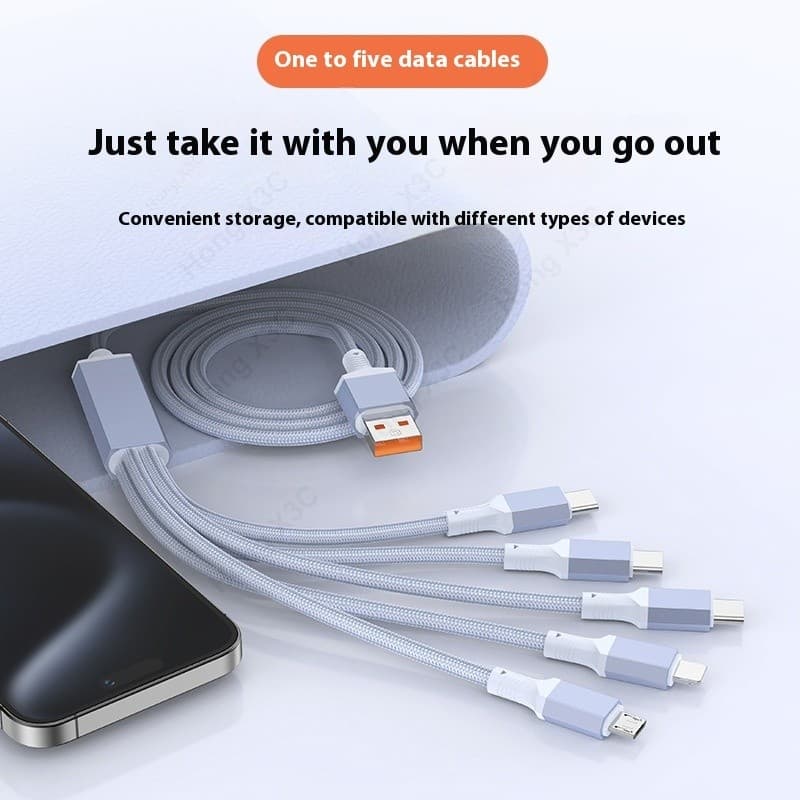 5-in-1 100W Super Fast ชาร์จไนลอนถักข้อมูล USB ถึง iOS/Android/Type C อลูมิเนียม 0.5 M/1.2 M/2 M Fast Charging Data Cable เหมาะสําหรับ iOS 15/16 รูปที่ 5