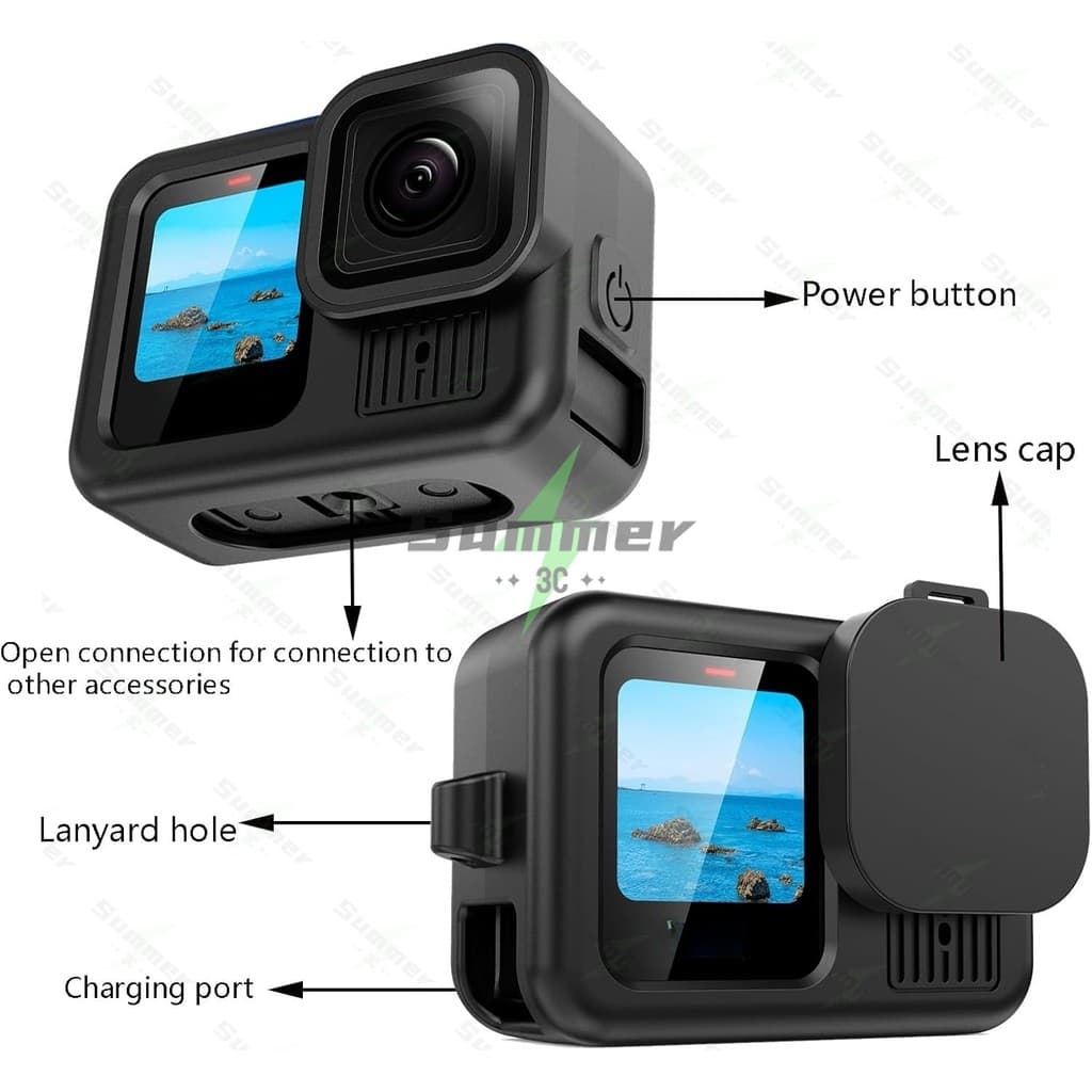 Summer เคสซิลิโคนสำหรับ Go Pro Hero 13/12/11/10/ 9 ฝาครอบแบตเตอรี่ ฝาปิดหน้าจอ ฝาปิดเลนส์ สายคล้องสำหรับกล้องแอคชั่น รูปที่ 4