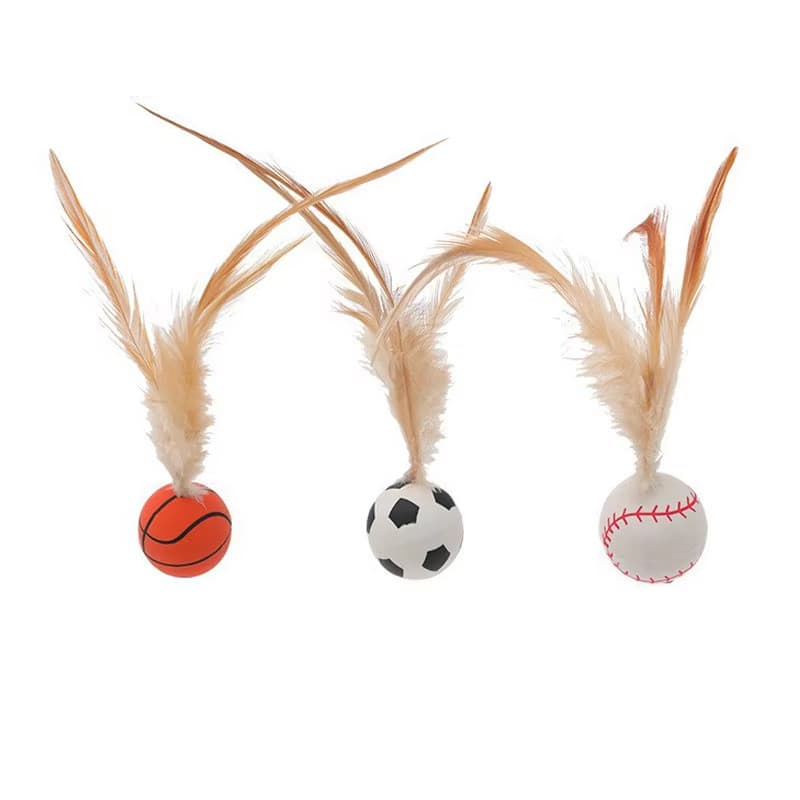 Cat Teaser Bouncy Ball with Feathers and Molar Fun Self-fun To บรรเทาความเบื่อหน่าย ของเล่นแมวที่น่าสนใจที่มีสีสันผลิตภัณฑ์สําหรับสัตว์เลี้ยง รูปที่ 7