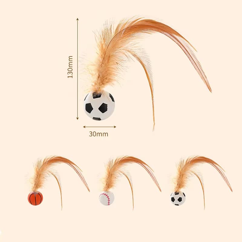 Cat Teaser Bouncy Ball with Feathers and Molar Fun Self-fun To บรรเทาความเบื่อหน่าย ของเล่นแมวที่น่าสนใจที่มีสีสันผลิตภัณฑ์สําหรับสัตว์เลี้ยง รูปที่ 2