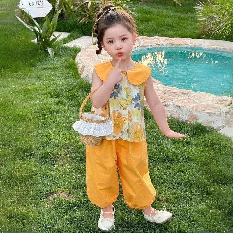 MooDeng Baby 2ชิ้น เสื้อ กางเกง คอตุ๊กตา แฟชั่นเด็ก ฤดูร้อน เสื้อกั๊ก เสื้อแขนกุด เด็กผู้หญิง รูปที่ 3