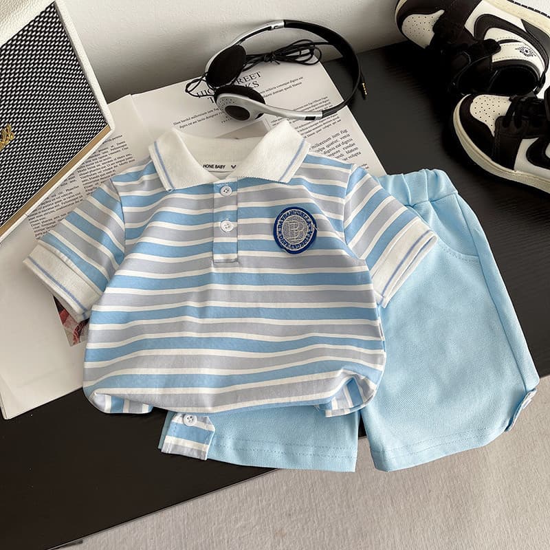 Dolemi Baby เสือโปโล+กางเกงขาสั้น ชุดเข้าเซท2 ชิ้น สำหรับเด็กผู้ชาย 80-120 cmเสือโปโล เสื้อผ้าเด็กผู้ชาย สำหรับเด็ก 0-4 รูปที่ 1