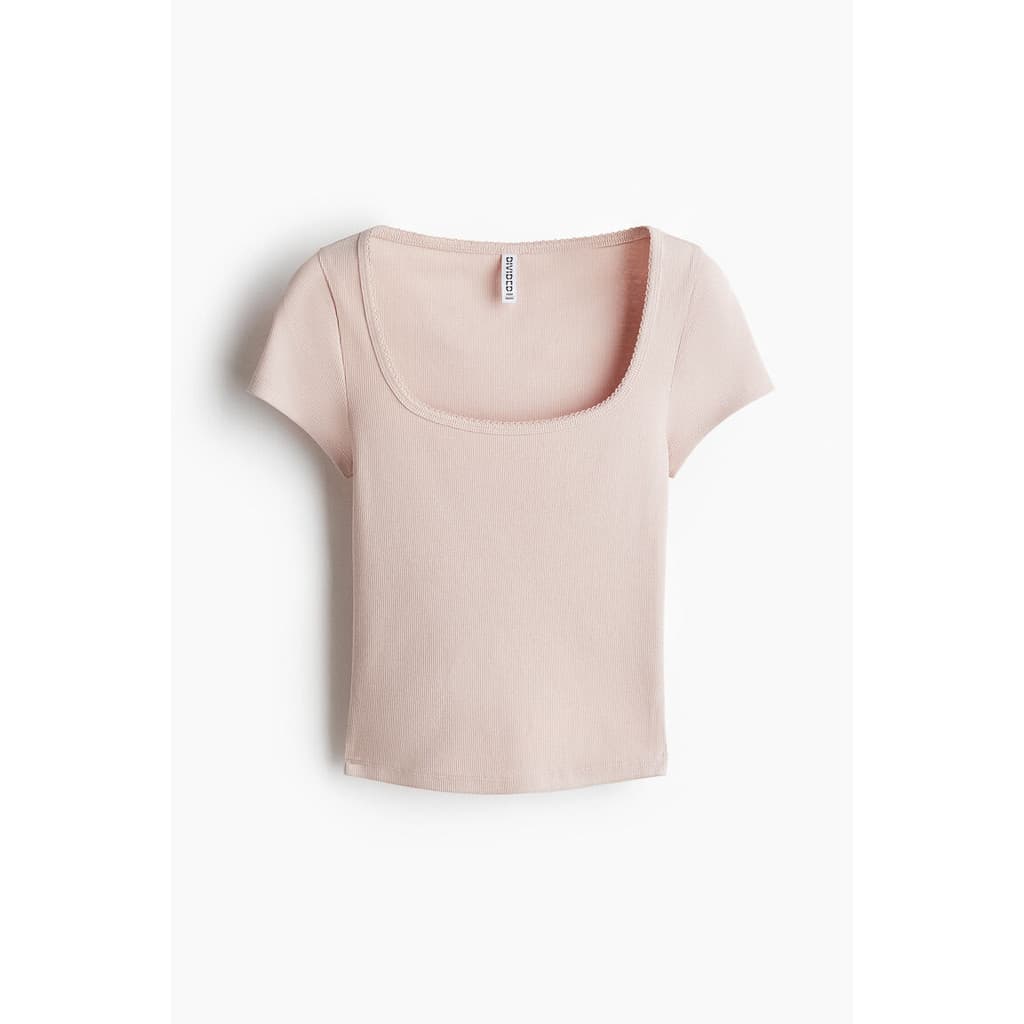 H&M เสื้อยืดทรงริบป์ตกแต่งด้วยดีเทลปักฉลุ ผู้หญิง 1292589_1 รูปที่ 2
