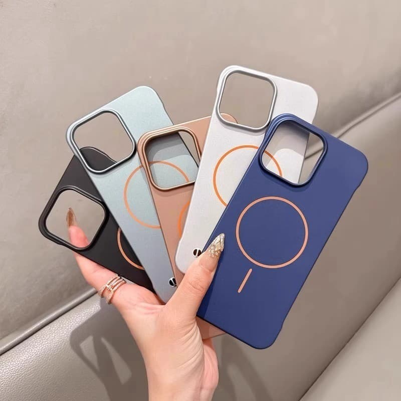 หรูหราไม่มีขอบ Matte เคสโทรศัพท์สําหรับ iPhone 11 12 13 14 15 16 Pro Max แม่เหล็ก Ultrathin กันชนกรณีฝาครอบ รูปที่ 2