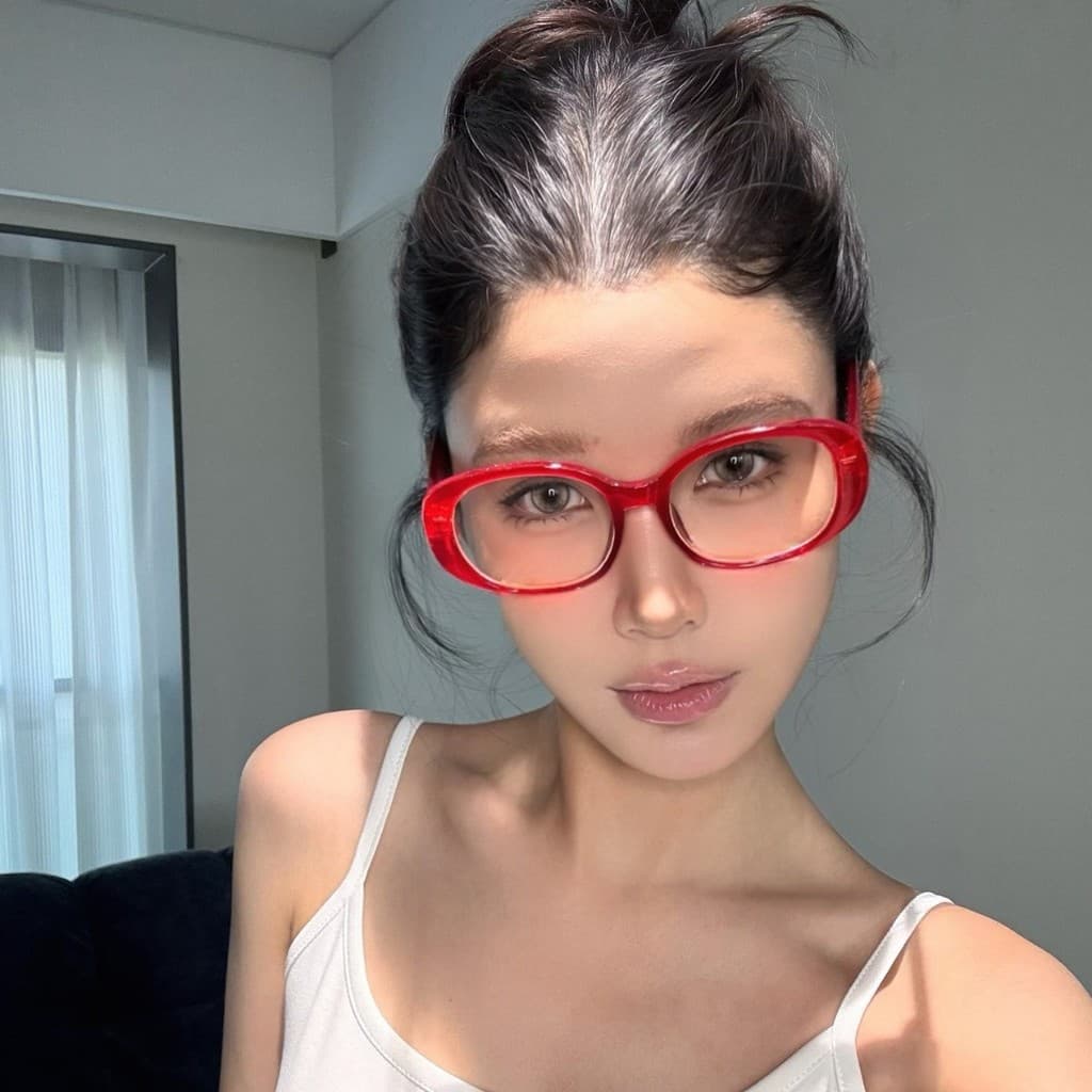 Retro สีแดงรูปไข่กรอบแว่นตาผู้หญิงผู้ชาย Anti bBlue Light แว่นตา รูปที่ 5