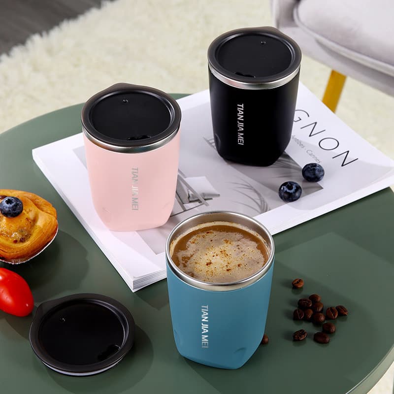 หลักฐานการรั่วไหลของเครื่องดื่ม แก้วกาแฟความร้อน,สองชั้น 300ML พร้อมฝาปิด 304 ความประณีต ถ้วยเก็บความร้อนสแตนเลสนักเรียน รูปที่ 6
