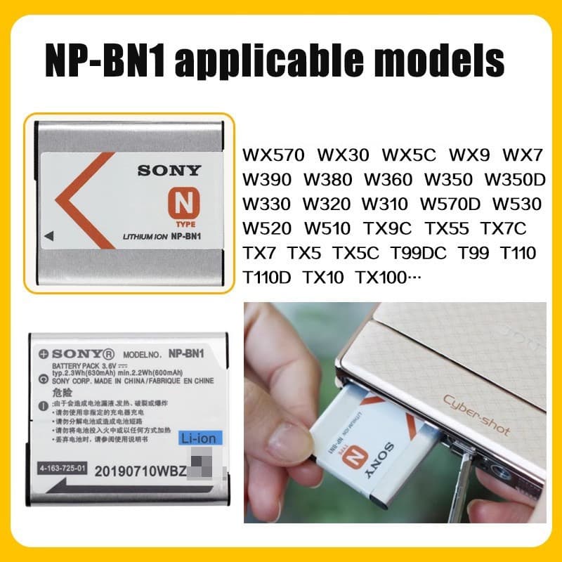 แบตเตอรี่กล้อง SONY NP-BN1 เหมาะสำหรับกล้องบัตร DSC-W350 W550 W560 W570 W580 W690 รูปที่ 2
