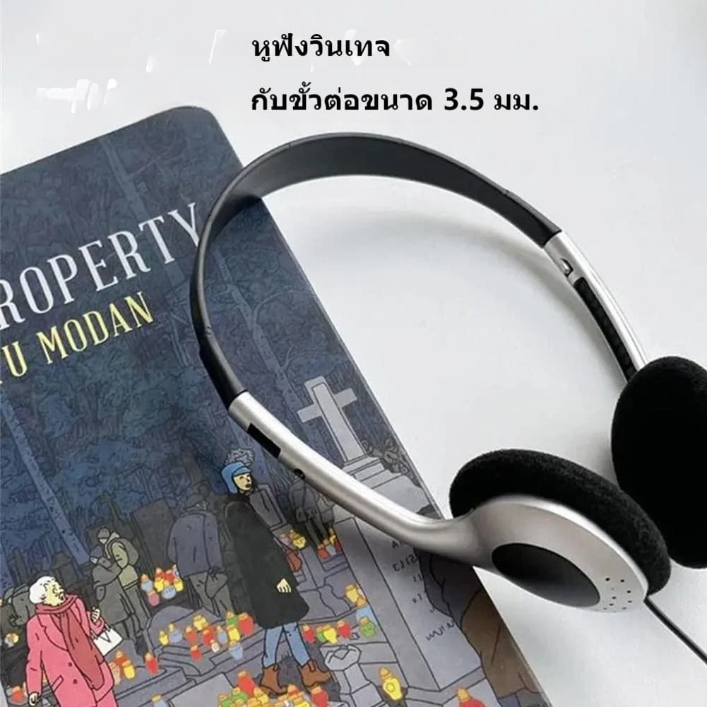 หูฟังวินเทจสายคู่ สไตล์ญี่ปุ่น Y2K สีเงิน-ดำ คลาสสิก พร้อมใช้งานกับ MP3 รูปที่ 2