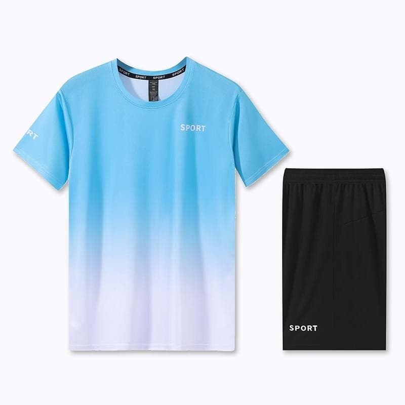 MANSTR M-5XL ฤดูร้อนใหม่ Unisex แห้งเร็วแฟชั่นไล่โทนสีพิมพ์กีฬากลางแจ้งชุดผ้าไหมน้ําแข็ง Dri-fit All-match เสื้อยืดและกางเกงขาสั้นสําหรับผู้ชายผู้หญิง รูปที่ 2