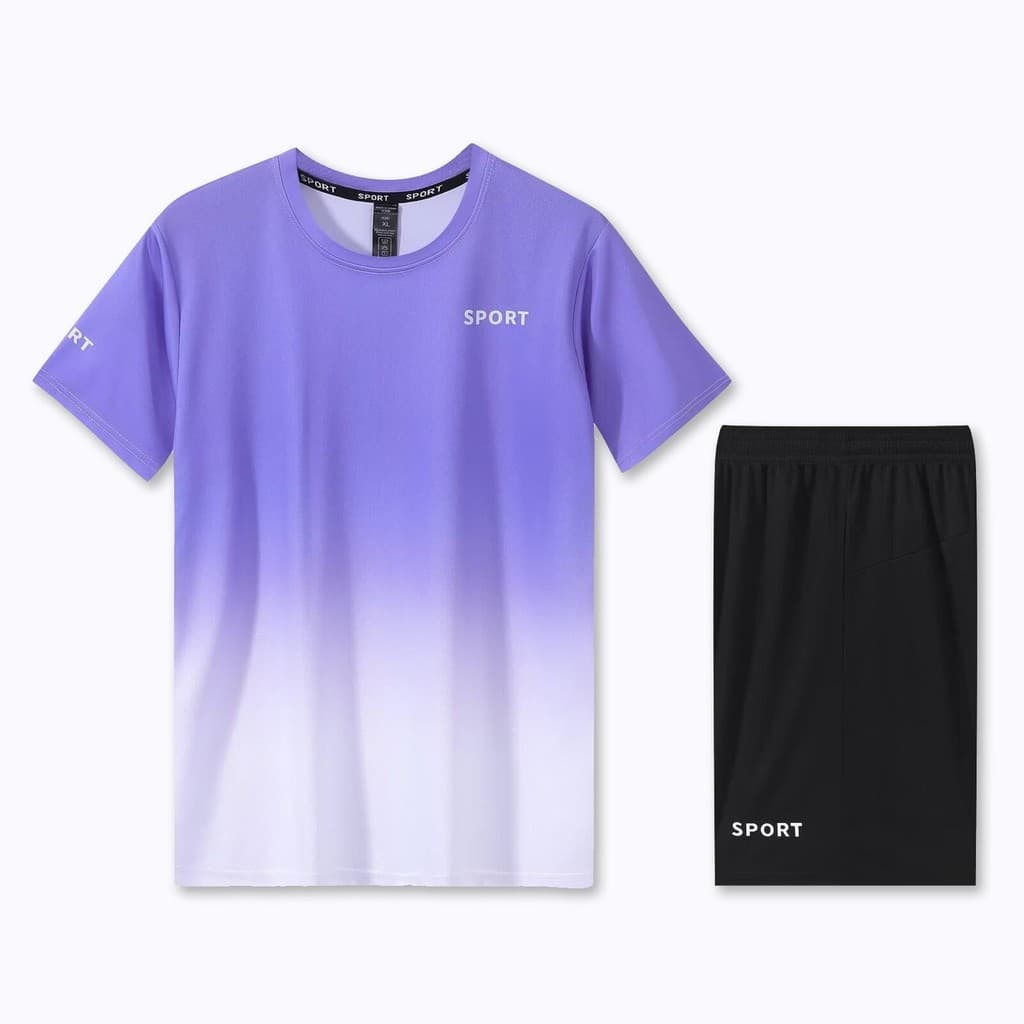 MANSTR M-5XL ฤดูร้อนใหม่ Unisex แห้งเร็วแฟชั่นไล่โทนสีพิมพ์กีฬากลางแจ้งชุดผ้าไหมน้ําแข็ง Dri-fit All-match เสื้อยืดและกางเกงขาสั้นสําหรับผู้ชายผู้หญิง รูปที่ 4