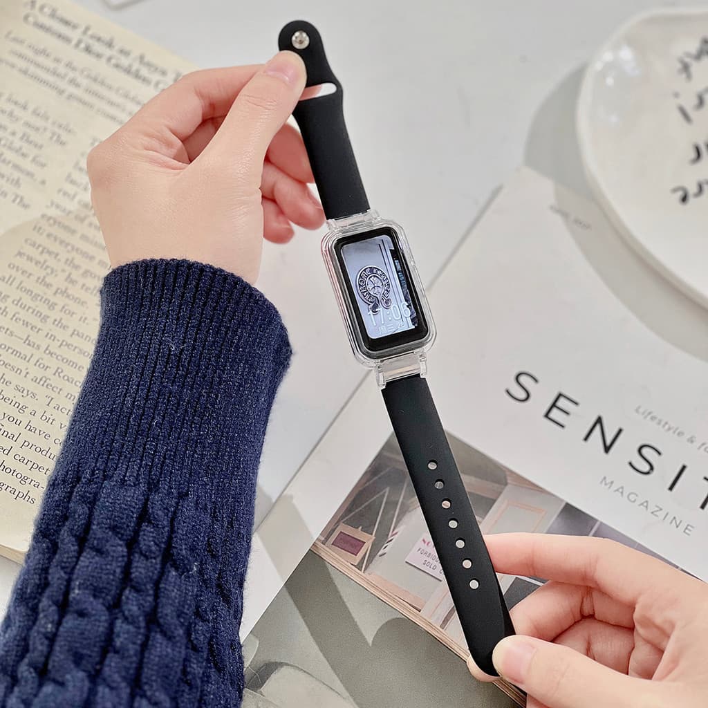 สายซิลิโคนกรณีโปร่งใส for Huawei Band 10 9 8 กรอบแข็งป้องกันปกป้องหน้าจอ สายรัดข้อมือซิลิโคนยางอ่อน for Huawei Band 10 รูปที่ 5