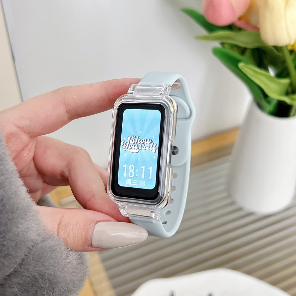 สายซิลิโคนกรณีโปร่งใส for Huawei Band 10 9 8 กรอบแข็งป้องกันปกป้องหน้าจอ สายรัดข้อมือซิลิโคนยางอ่อน for Huawei Band 10 รูปที่ 9