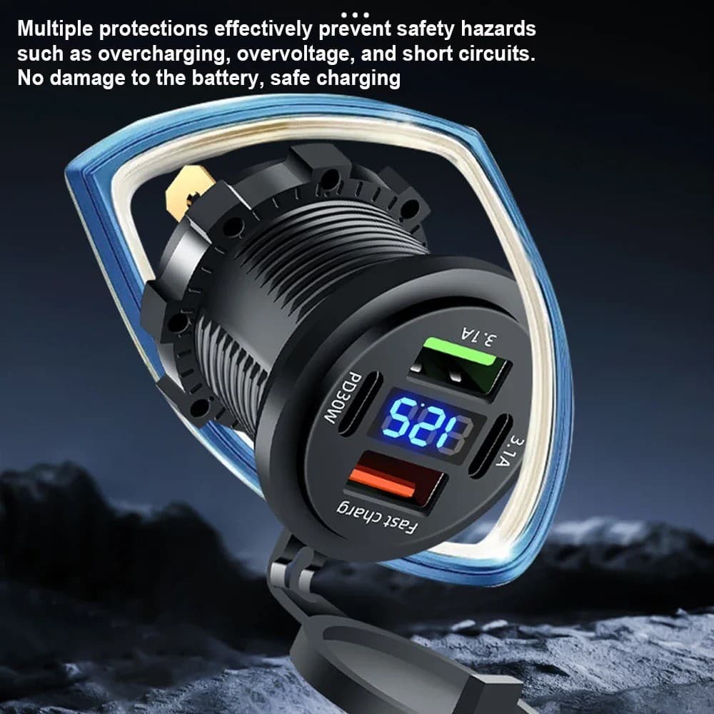 ใหม่ 60W ที่ชาร์จ USB 4 พอร์ต พร้อม LED โวลต์มิเตอร์ รองรับ Dual PD & Dual QC3.0 ชาร์จเร็ว กันน้ํา สําหรับรถยนต์ เรือ มอเตอร์ไซค์ 12/24V รูปที่ 5