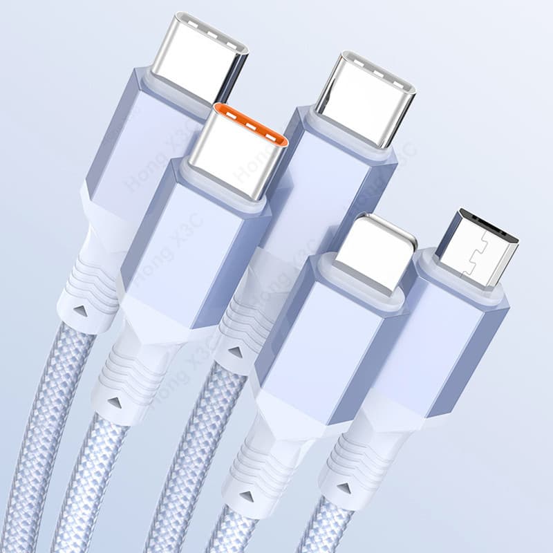 5-in-1 100W Super Fast ชาร์จไนลอนถักข้อมูล USB ถึง iOS/Android/Type C อลูมิเนียม 0.5 M/1.2 M/2 M Fast Charging Data Cable เหมาะสําหรับ iOS 15/16 รูปที่ 2