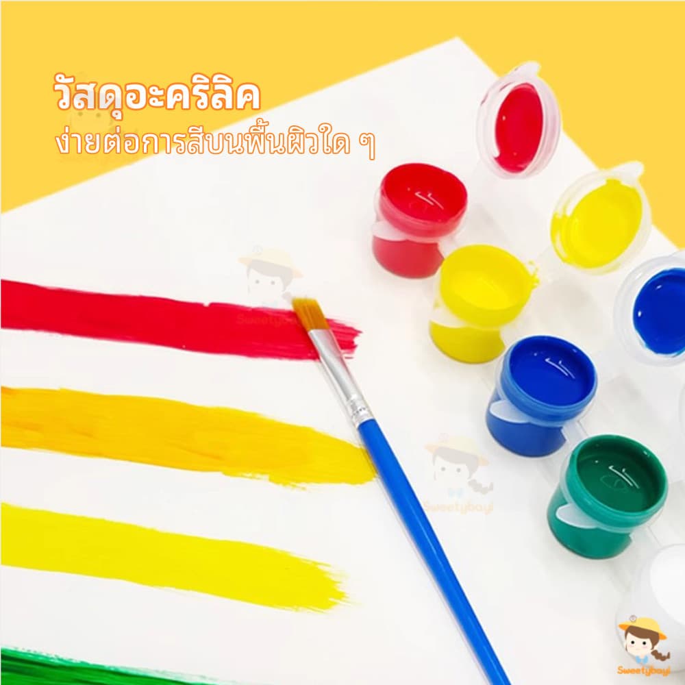 SWEETYBAYI สีอคริลิค ง่ายต่อการพกพา สีน้ำ acrylic paint set สีโปสเตอร์ สี 6 สี/สี 12 สี รูปที่ 6