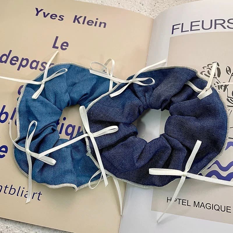 ยางรัดผม ประดับโบว์สีผ้ายีนส์ น่ารัก มาใหม่ รูปที่ 5