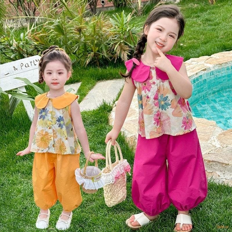 MooDeng Baby 2ชิ้น เสื้อ กางเกง คอตุ๊กตา แฟชั่นเด็ก ฤดูร้อน เสื้อกั๊ก เสื้อแขนกุด เด็กผู้หญิง รูปที่ 2