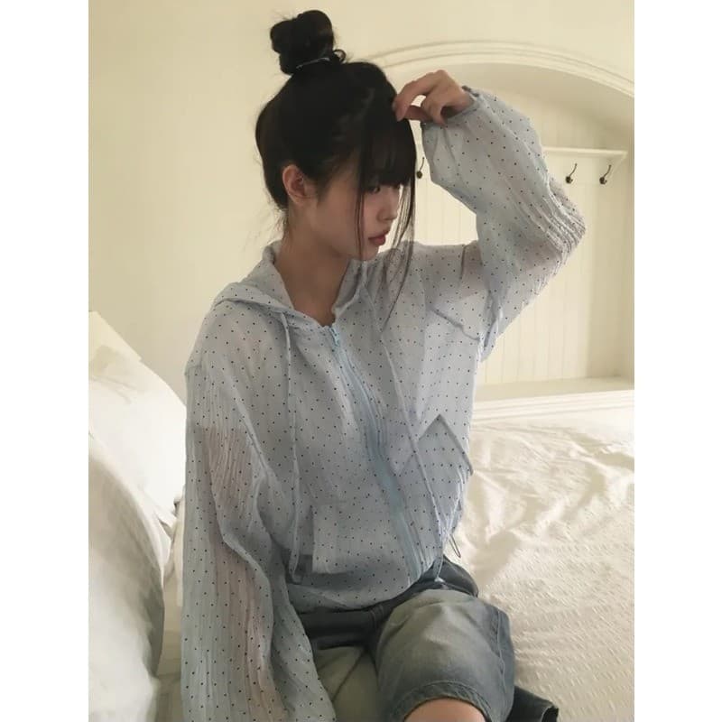 เสื้อแจ็คเก็ตกันแดดลายจุดเรียบง่ายสําหรับผู้หญิงฤดูร้อนใหม่ 250609 รูปที่ 2