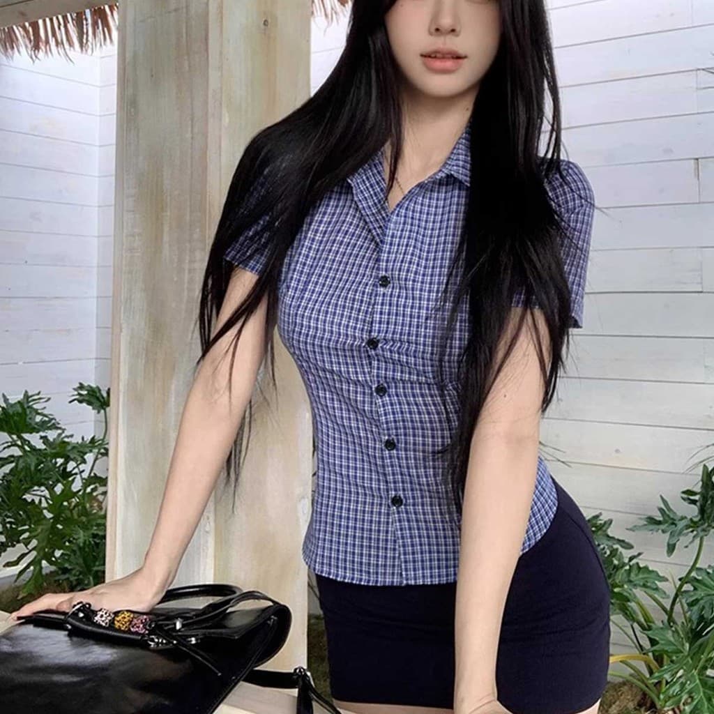 เสื้อเชิ้ตหญิงลายตาราง เอวเข้ารูป ดูดีทุกมุม รูปที่ 4