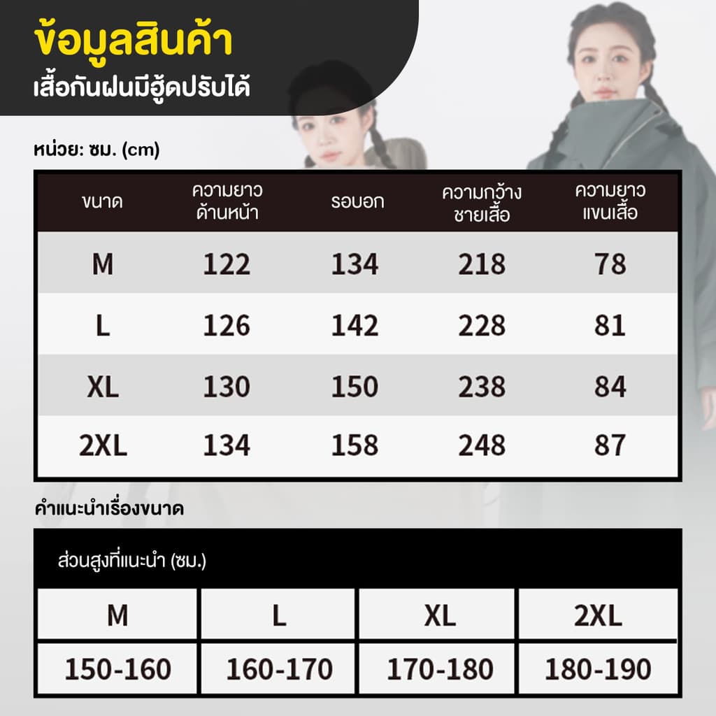 เสื้อกันฝนมอเตอร์ไซค์ หมวกกันฝน ยาวและหนาขึ้น สวมใส่สบายและระบายอากาศได้ดี เสื้อกันฝน ผู้ใหญ่ รูปที่ 9