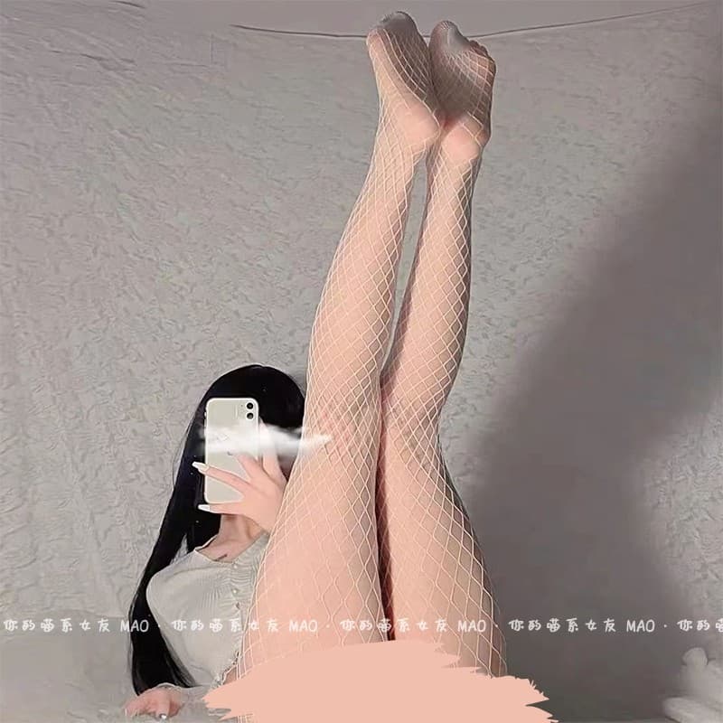 กางเกงเลกกิ้งตาข่าย Viral TikTok - ลายตาข่ายย้อนยุค Y2K ถุงน่องตาข่ายสีม่วง รูปที่ 9