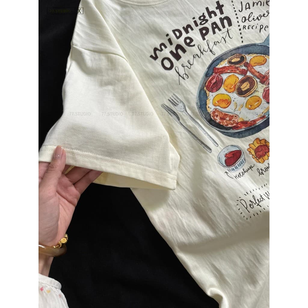 ‌COD ส่งBKKเสื้อยืด oversize t-shirt ผ้าฝ้ายแขนสั้นนุ่ม ลายอาหารunisex เสื้อ cotton ไซส์S-3XL รูปที่ 6