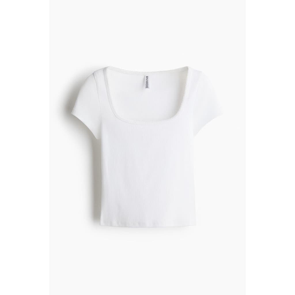 H&M เสื้อยืดทรงริบป์ตกแต่งด้วยดีเทลปักฉลุ ผู้หญิง 1292589_1 รูปที่ 6