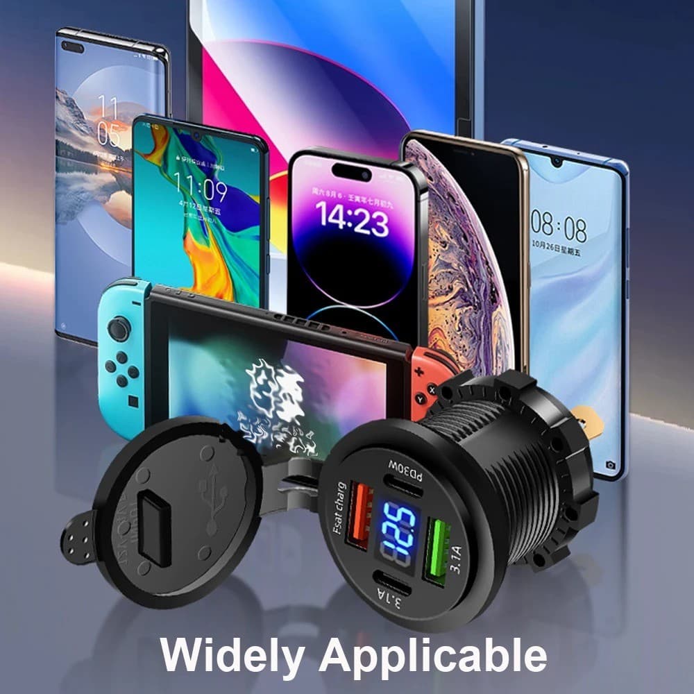 ใหม่ 60W ที่ชาร์จ USB 4 พอร์ต พร้อม LED โวลต์มิเตอร์ รองรับ Dual PD & Dual QC3.0 ชาร์จเร็ว กันน้ํา สําหรับรถยนต์ เรือ มอเตอร์ไซค์ 12/24V รูปที่ 9