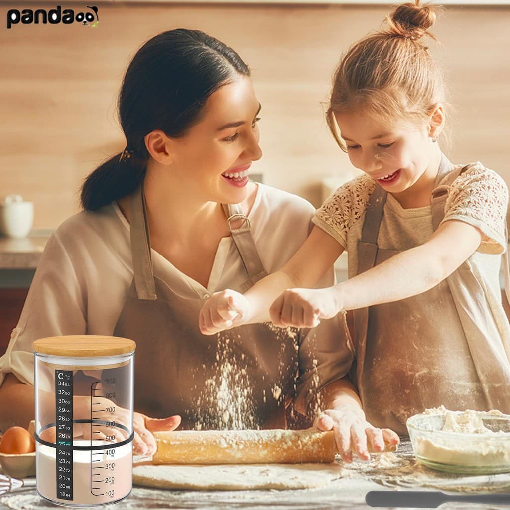 900ML Sourdough Starter Jar Kit Sourdough Starter Kit 30oz แก้วใส ถ้วยปากกว้างพร้อมฝาปิดไม้ รูปที่ 8