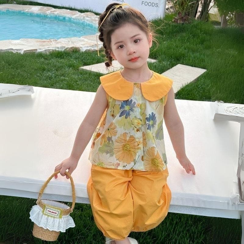 MooDeng Baby 2ชิ้น เสื้อ กางเกง คอตุ๊กตา แฟชั่นเด็ก ฤดูร้อน เสื้อกั๊ก เสื้อแขนกุด เด็กผู้หญิง รูปที่ 5