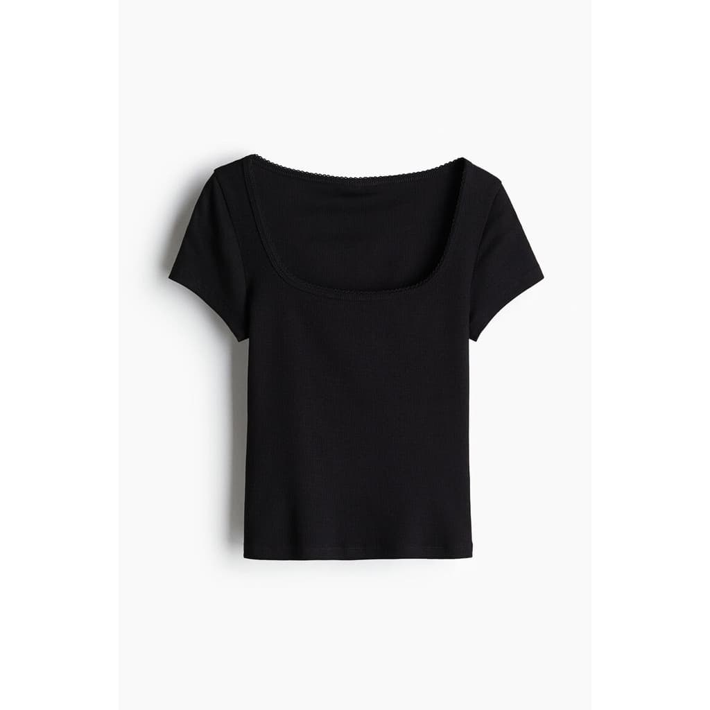 H&M เสื้อยืดทรงริบป์ตกแต่งด้วยดีเทลปักฉลุ ผู้หญิง 1292589_1 รูปที่ 4