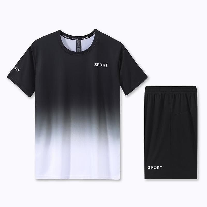 MANSTR M-5XL ฤดูร้อนใหม่ Unisex แห้งเร็วแฟชั่นไล่โทนสีพิมพ์กีฬากลางแจ้งชุดผ้าไหมน้ําแข็ง Dri-fit All-match เสื้อยืดและกางเกงขาสั้นสําหรับผู้ชายผู้หญิง รูปที่ 3