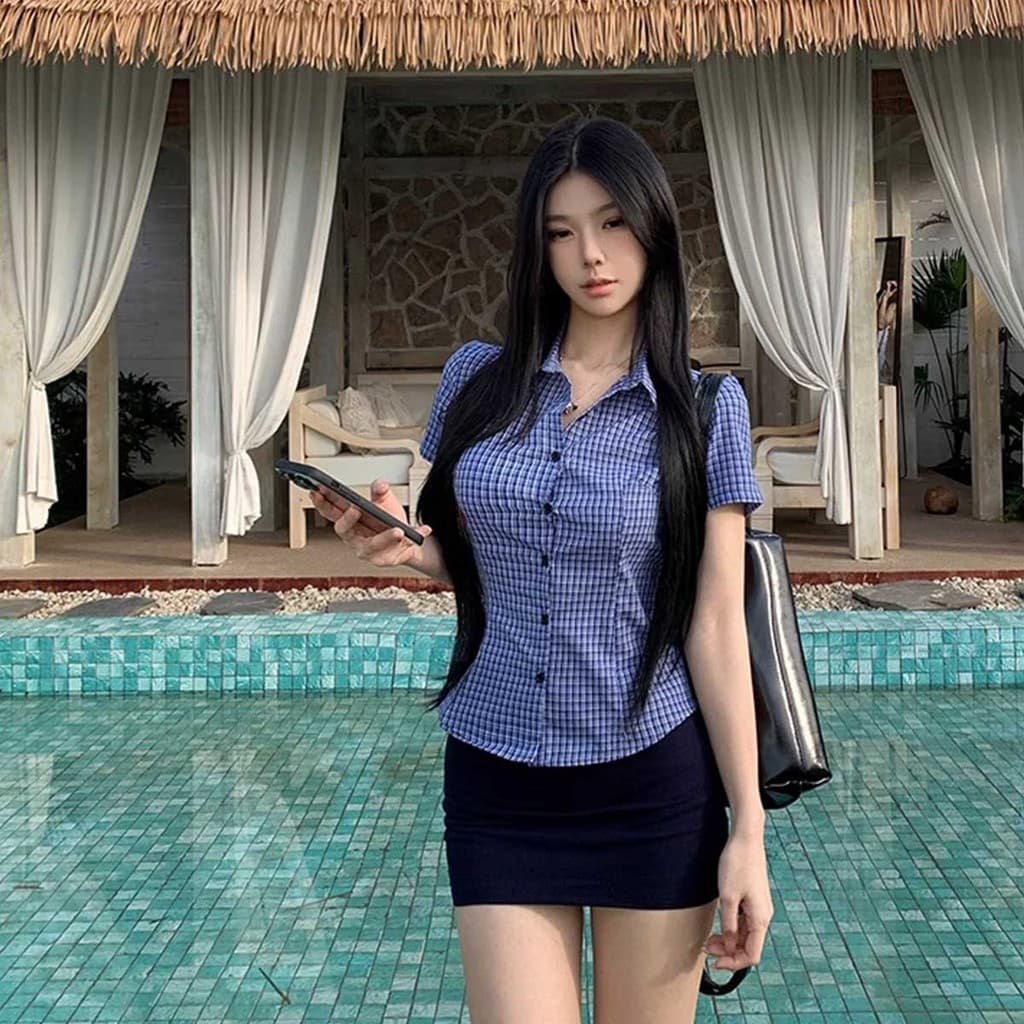 เสื้อเชิ้ตหญิงลายตาราง เอวเข้ารูป ดูดีทุกมุม รูปที่ 3