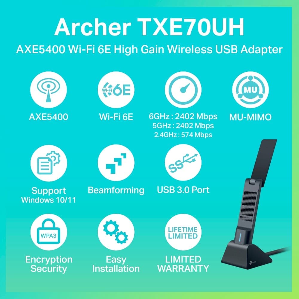 TP-LINK ARCHER TXE70UH USB 3.0 ADAPTER WI-FI 6E WIRELESS AXE5400 HIGH GAIN ประกันตลอดอายุการใช้งาน รูปที่ 3