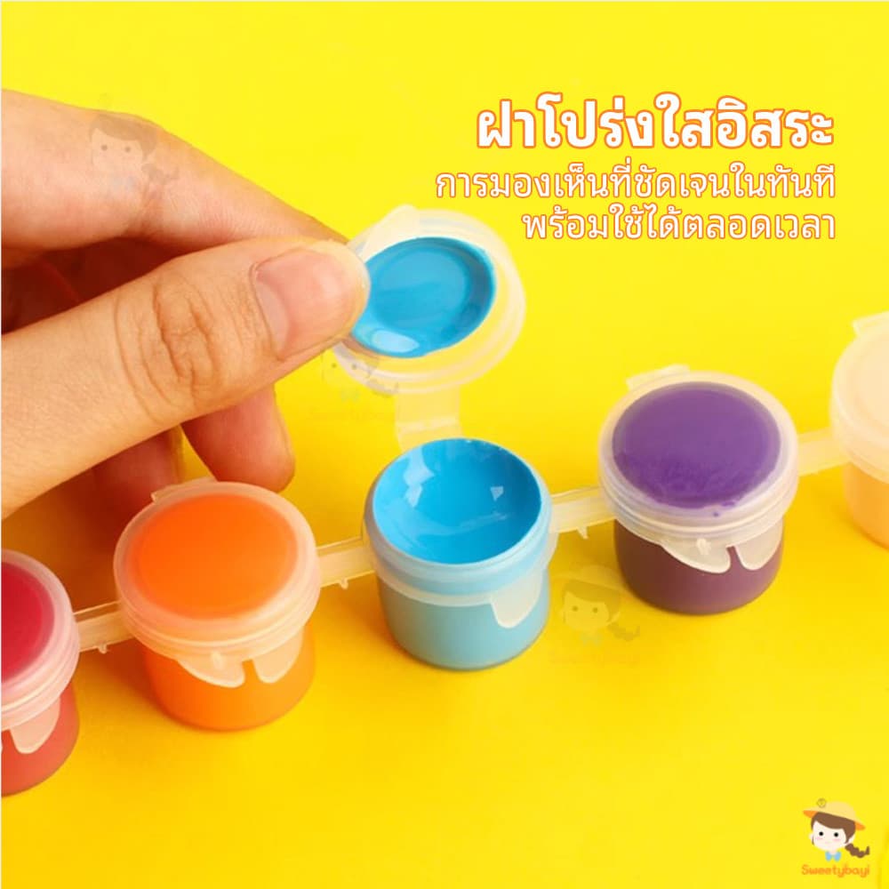 SWEETYBAYI สีอคริลิค ง่ายต่อการพกพา สีน้ำ acrylic paint set สีโปสเตอร์ สี 6 สี/สี 12 สี รูปที่ 7