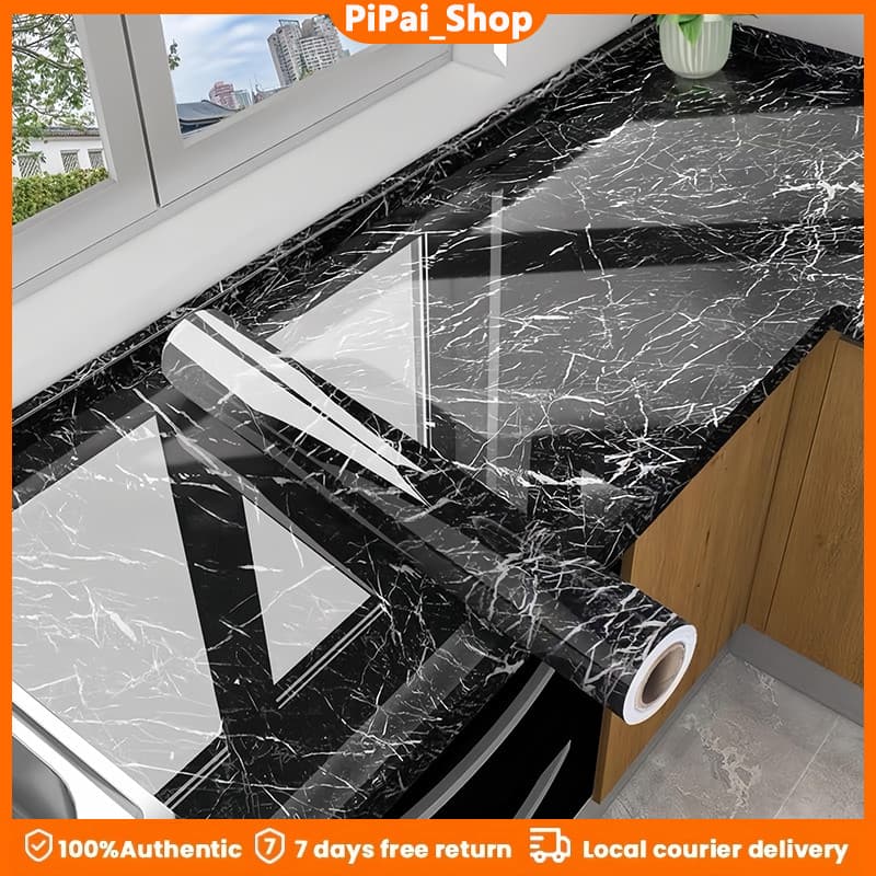 60x500ซม. กระดาษวอลเปเปอร์ลายหินอ่อน สติ๊กเกอร์ติดผนังกันน้ำกันน้ำมัน สติ๊กเกอร์ติดผนัง PVC มีกาว ตกแต่งบ้าน รูปที่ 1