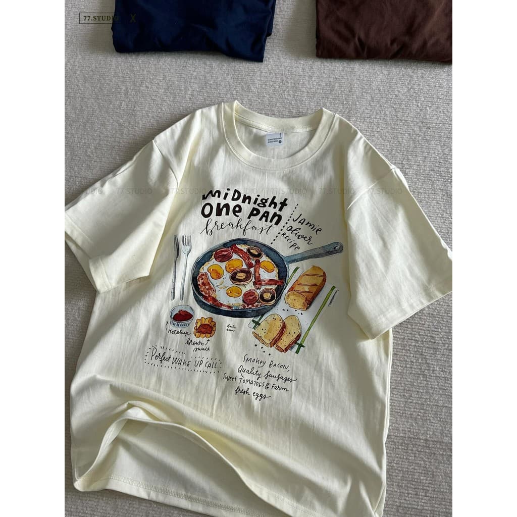 ‌COD ส่งBKKเสื้อยืด oversize t-shirt ผ้าฝ้ายแขนสั้นนุ่ม ลายอาหารunisex เสื้อ cotton ไซส์S-3XL รูปที่ 4