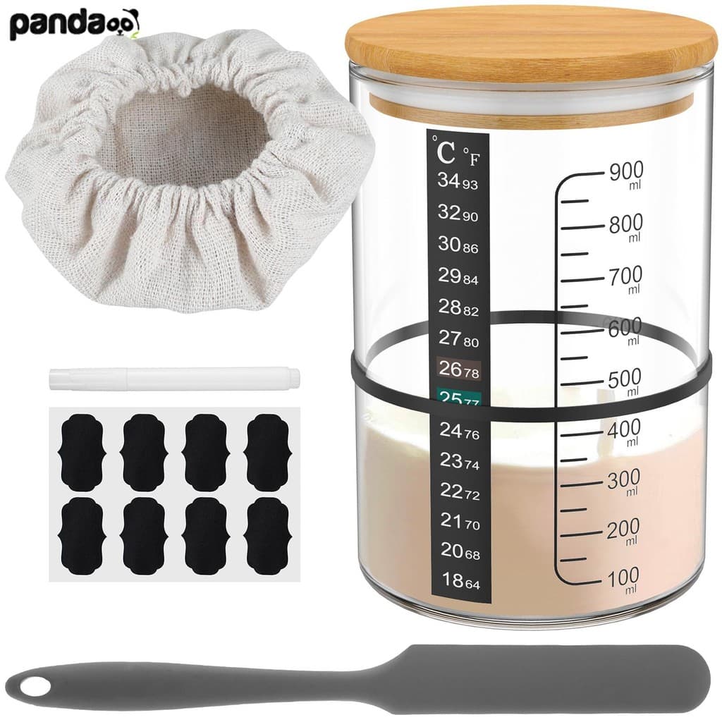 900ML Sourdough Starter Jar Kit Sourdough Starter Kit 30oz แก้วใส ถ้วยปากกว้างพร้อมฝาปิดไม้ รูปที่ 5