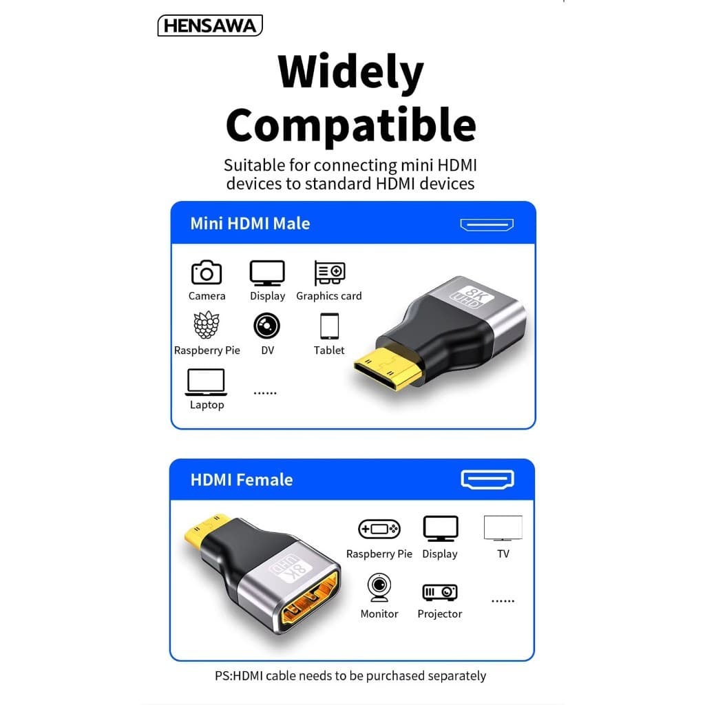 HENSAWA รุ่น VC119 อะแดปเตอร์ Mini Hdmi Male To Hdmi Female 3D 8K 60HZ Gold Plated Hdmi เชื่อมต่อสําหรับ Hdtv แล็ปท็อป รูปที่ 7