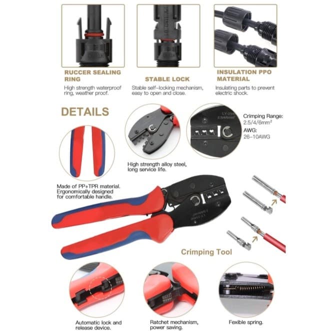 ชุดเครื่องมือ คีมเข้าหัว MC4 ไฟฟ้าโซลาร์เซลล์ MC4 Crimping Connector Terminal Crimping LY-2546 รูปที่ 2