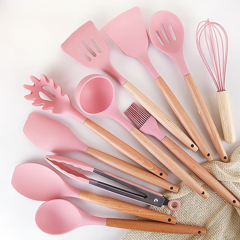 ชุดครื่องครัวซิลิโคน ทนความร้อน ตะหลิวด้านไม้ Kitchen set ทัพพี กระบวย ที่คีบอาหาร รูปที่ 2