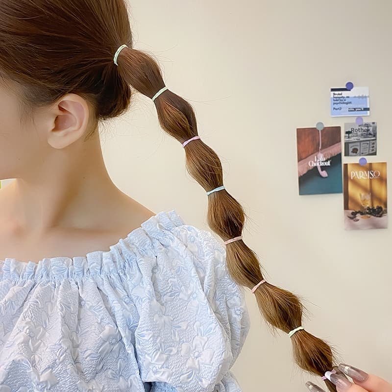 ยางรัดผม แบบยืดหยุ่นสูง สีสันสดใส เครื่องประดับผม สําหรับผู้ใหญ่ และเด็ก รูปที่ 3